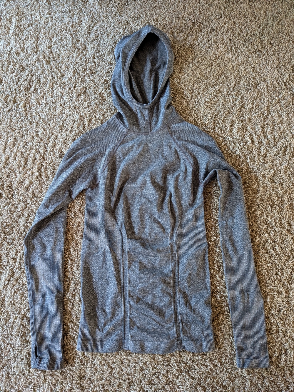 Athleta Gray Hooded Lightweight Knit Pullover